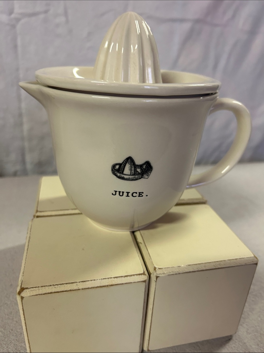 Rae Dunn White Ceramic JUICE Reamer Pitcher
